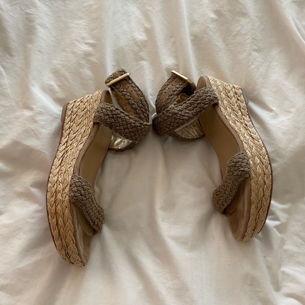 Stuart Weitzman Tan Espadrille Wedge Sandals - Picture 7 of 13